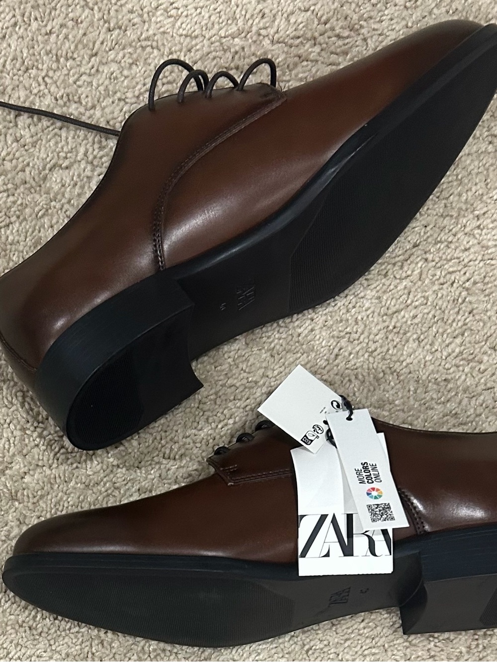 Zara Brown Leather Lace-Up Dress Oxfords